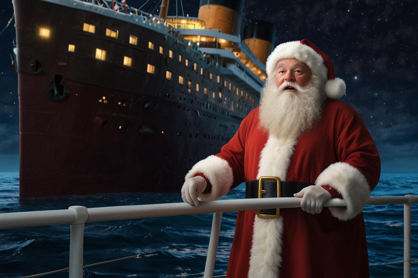 Santa Cluse in front of Titanic